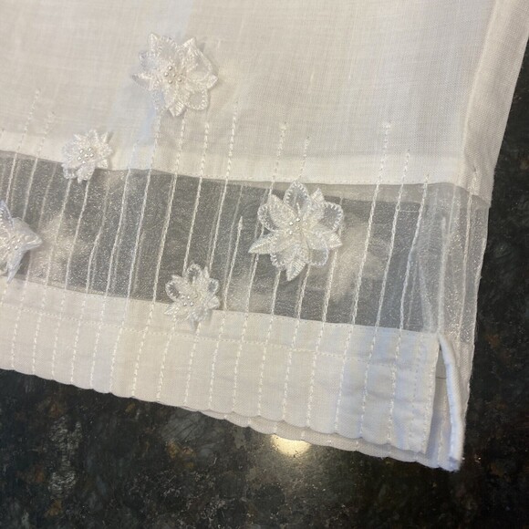 New 100% Linen Wide Leg Capri Crop Pearl Embellished Floral Elastic Large Jordan - Picture 2 of 9